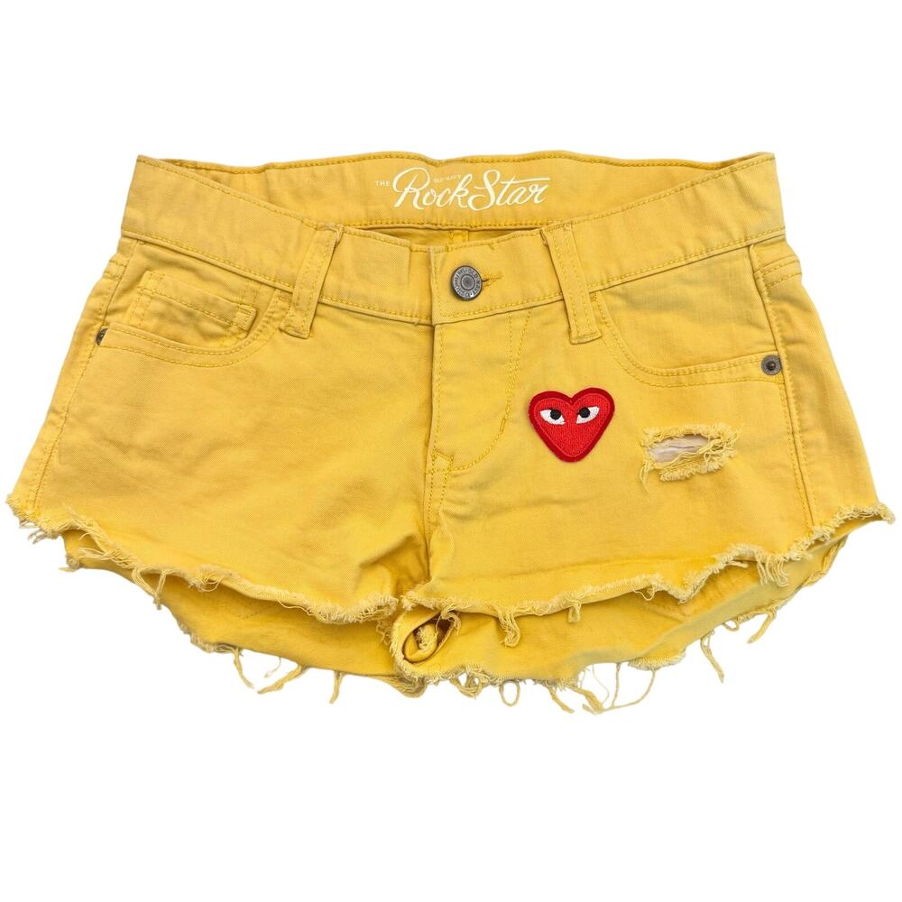 Old Navy Yellow The Rock Star Embroidered Distressed Cut Off Shorts 2